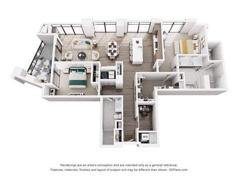 Floor plan for 2 beds, 2 baths, 1643 sqft